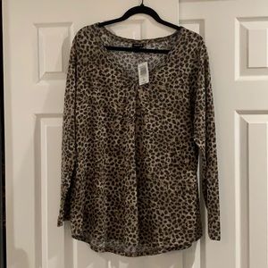 Leopard Print Waffle Raglan Henley